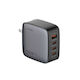 Ldnio Charger GaN with USB-A Port and 3 USB-C Ports and Cable USB-C - USB-C 100W Power Delivery / Quick Charge 3.0 Blacks (Q408 US)
