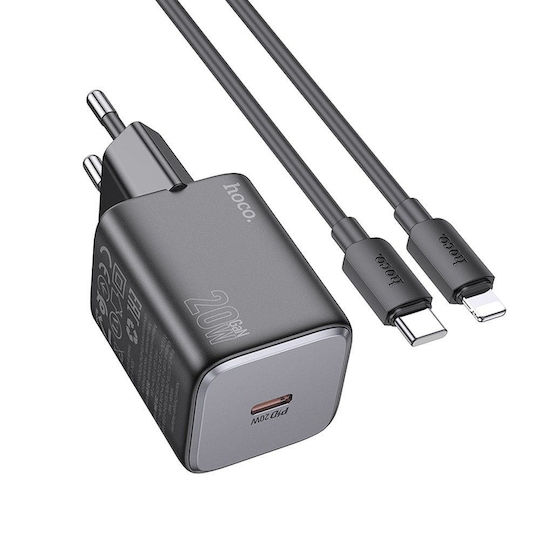 Hoco с USB-C порт и кабел USB-C - Lightning 20W Power Delivery Черен (N40)