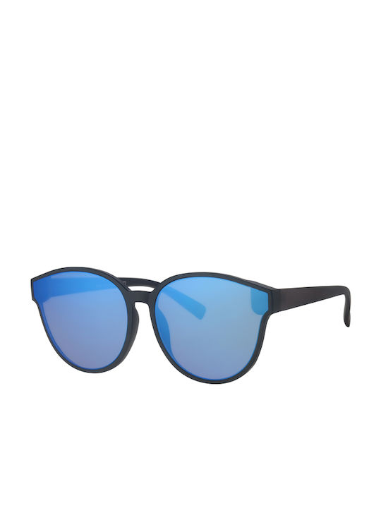 Euro Optics Sunglasses with Black Plastic Frame and Blue Mirror Lens L6273-2