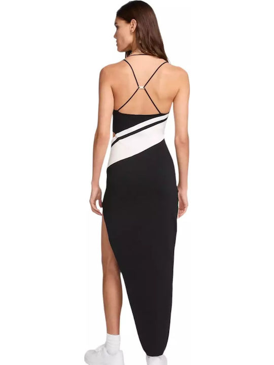 Sportswear Summer Maxi Knitted Dress with Tearing Black White