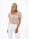 Freestyle Damen Sommer Bluse Baumwolle Kurzärmelig Beige