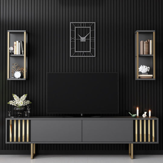 Wohnzimmer TV-Einheit Goldline Charcoal - Gold L180xB30xH48cm