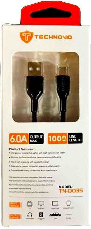 Technovo USB 2.0 Cable USB-C male - USB-A Μαύρο 1m 0024757