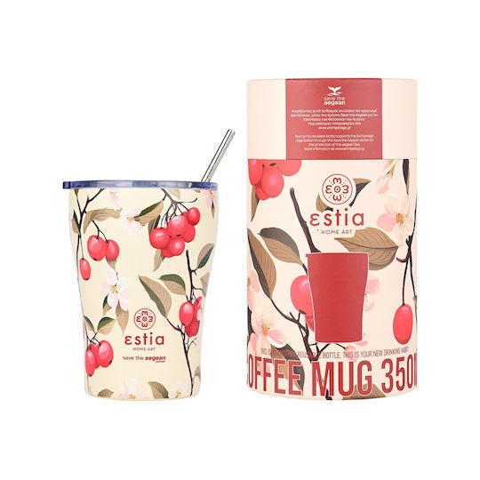 Estia Coffee Mug Save The Aegean Ανακυκλώσιμο Ποτήρι Θερμός Ανοξείδωτο BPA Free 350ml Sakura Whisper με Καλαμάκι