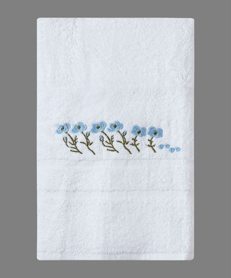 Silk Fashion Πετσέτα Προσώπου Σιέλ Λουλούδι 50x100εκ. Λευκό
