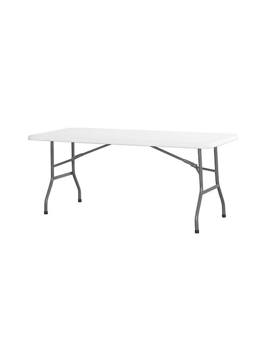 Outdoor Dinner Foldable Table with Plastic Surface and Metal Frame White 180x74xcm