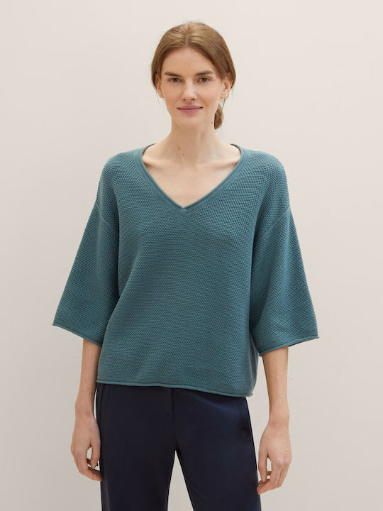 Tom Tailor Damen Bluse Baumwolle mit 3/4 Ärmel Green