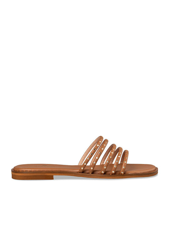 Leather Women's Flat Sandals in Brown Color