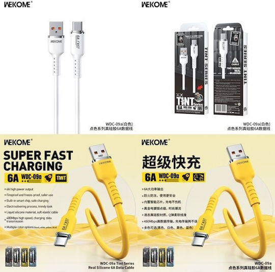 WK WDC-09a USB 2.0 Cable USB-C male - USB-A Λευκό 1m