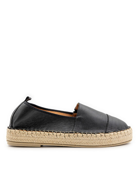 Rolling Steps Shoes Lederne Damen Espadrilles in Schwarz Farbe