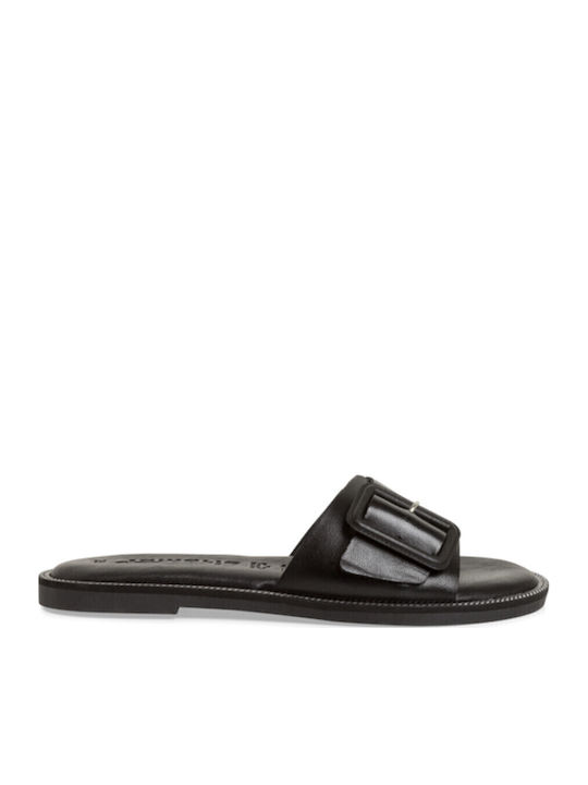Leather Women's Flat Sandals in Black Color