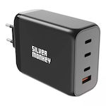 Silver Monkey Charger Without Cable with USB-A Port and 3 USB-C Ports and Cable USB-C 200W Power Delivery / Quick Charge 3.0 Silver (SMA153)