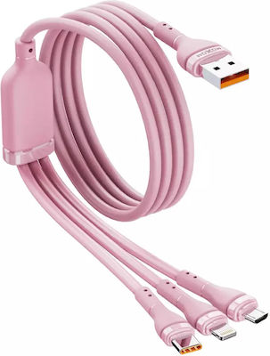 Moxom Regular USB to Lightning / Type-C / micro USB Cable 6A Ροζ 1m (t02115537-2)