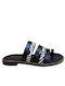 Leather Women's Flat Sandals in Black Color