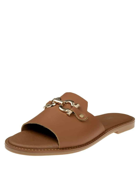 J&C Leather Women's Flat Sandals in Tabac Brown Color