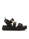 Leder Flache Sandalen für Damen mit Riemen Flatforms in Schwarz Farbe
