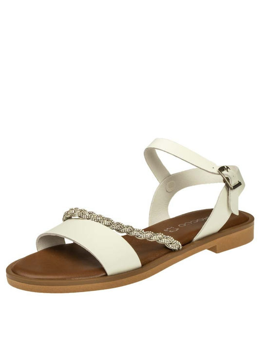 Barocco Leather Women's Sandals with Ankle Strap White