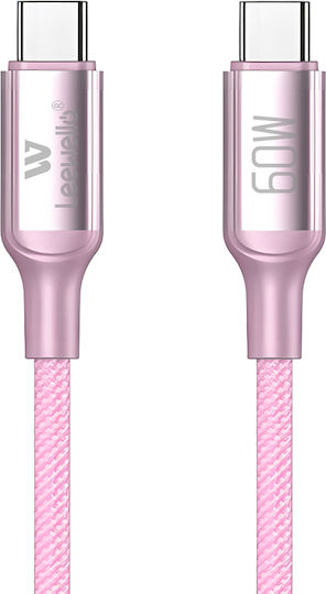Leewello Cablu USB 2.0 USB-C Masculin - USB-C 60W Roz 1m 783190