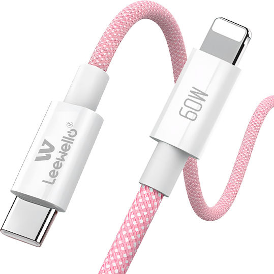 Leewello Lw-218 USB-C to Lightning Cable 30W Ροζ 1m (783208)