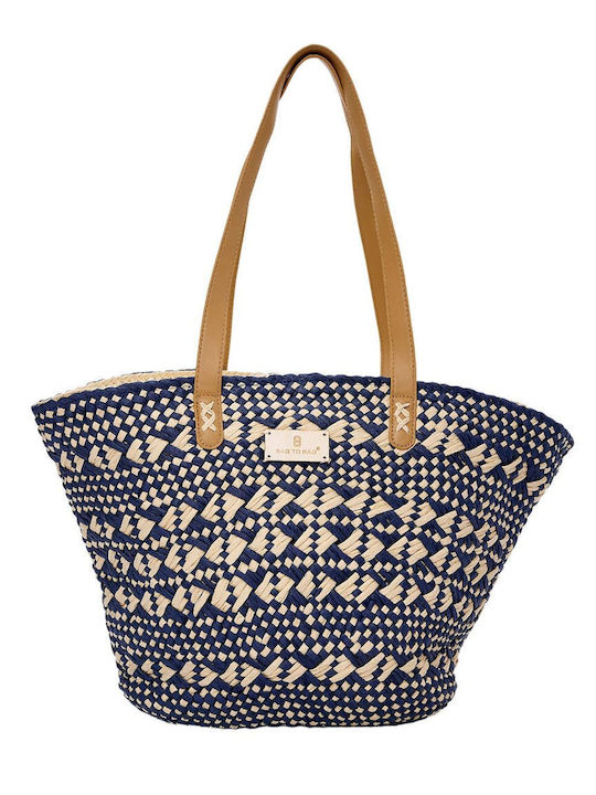 Bag to Bag Ψάθινη Γυναικεία Τσάντα Ώμου Μπλε