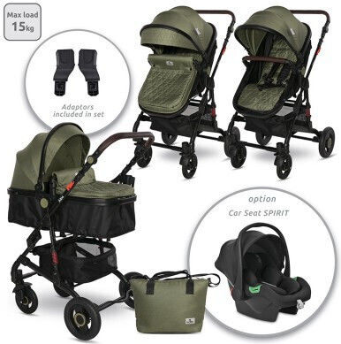 Lorelli Alba Premium Verstellbar 3 in 1 Baby Kinderwagen Geeignet für Neugeborene Loden Green 11.15kg