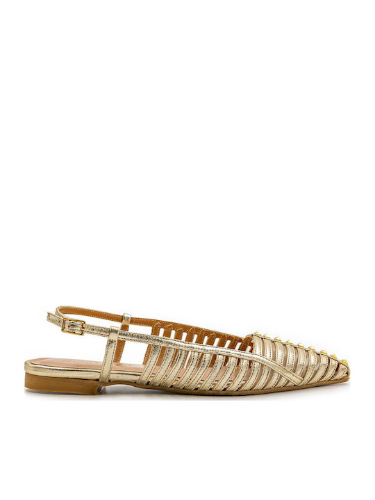 Rolling Steps Shoes Δερμάτινες Γυναικείες Μπαλαρίνες σε Χρυσό Χρώμα