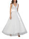 Bellino Maxi Dress for Wedding / Baptism Open Back with Tulle White