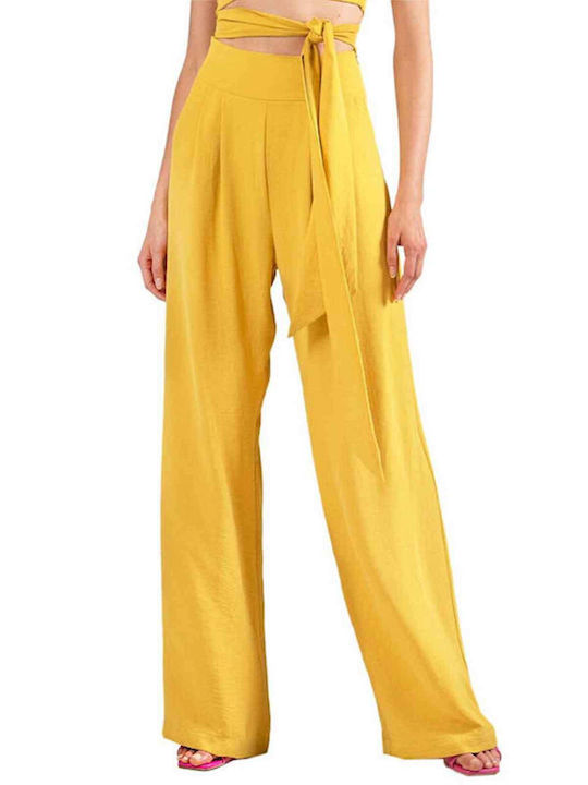 Moutaki Women's High-waisted Fabric Trousers in Straight Line Ochre