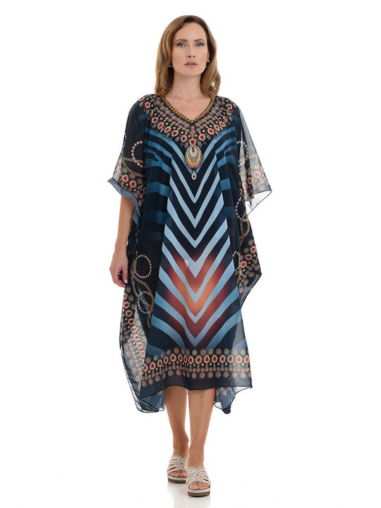 MiandMi Damen Maxi Kaftan Strand Blue