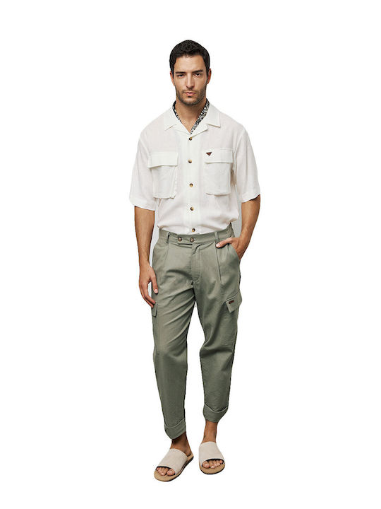 Olive Linen Cargo Trousers