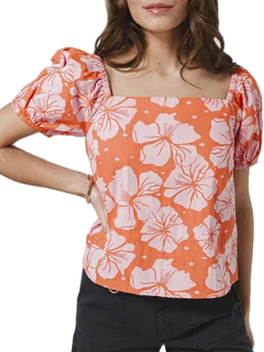 C'est Beau La Vie Damen Bluse Kurzärmelig Blumen Pink