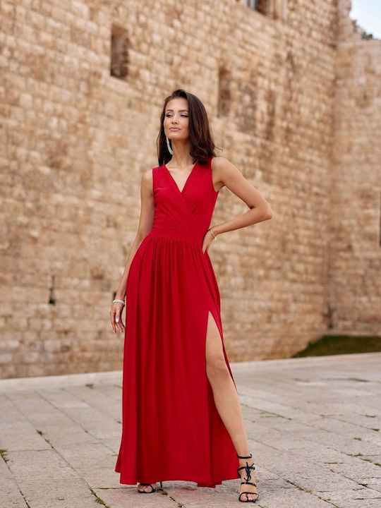 Roco Fashion Maxi Βραδινό Φόρεμα Κόκκινο