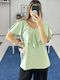 Pop & doll Women's Blouse Cotton Short Sleeve Mint