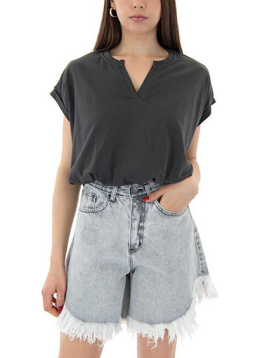 Four Minds pentru Femei Crop Top din Bumbac Gri