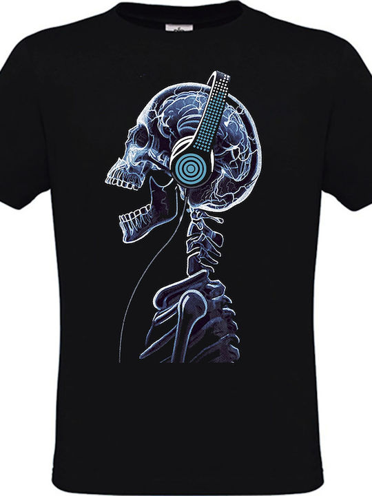 T-shirt Black Skeleton with Headphones