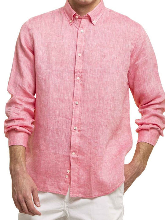 The Bostonians Men's Shirt Long Sleeve Linen Pink