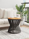 Auxiliary Table for Small Outdoor Spaces Made of Acacia with Metal Frame Solid Acacia 45x45x44cm