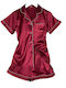 Women's Satin Pajama Set Short Sleeve Shirt Shorts Slim Fit Burgundy