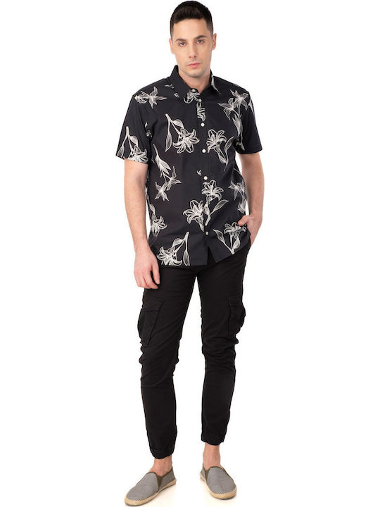 Cu mânecă scurtă Bumbac Cămașă Floral Negru