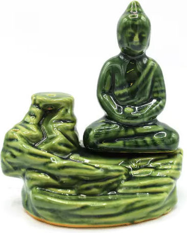 Ceramic Buddha Burner for Backflow Cones Meditating Buddha Green 12cm