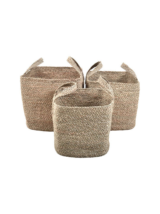 Set of Decorative Baskets Straw with Handles 3pcs Ankor