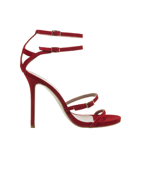 Mourtzi Suede Women's Sandals Red with High Heel