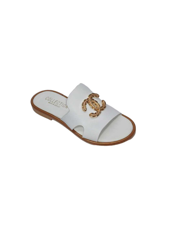 Gk Shoes Leather Women's Flat Sandals in White Color