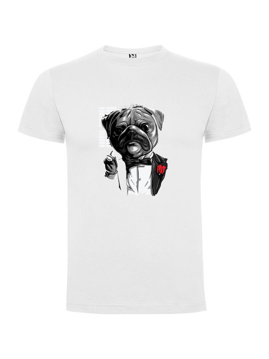 iLovePrints Pug In Tuxedo Glamour T-shirt White