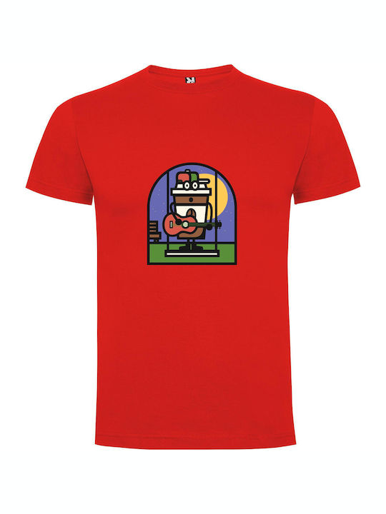 iLovePrints Lofi Guitarist Cartoon T-shirt Red