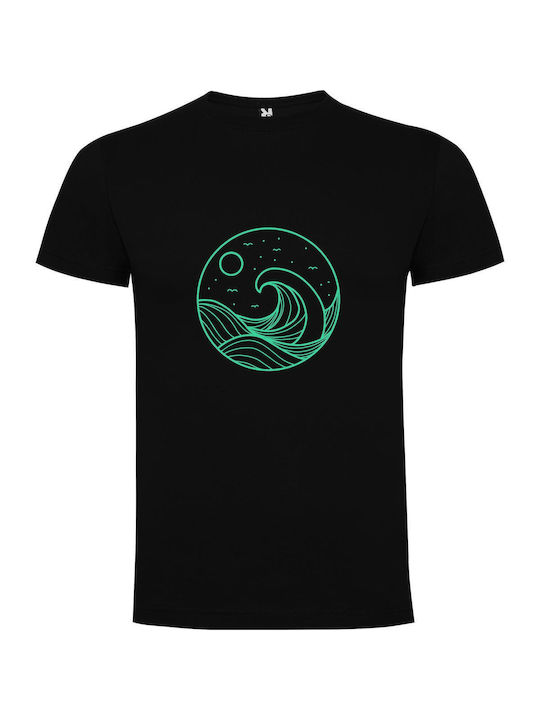 iLovePrints Glowing Infinity Wave Tricou Negru