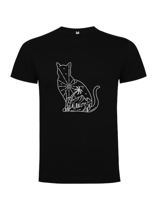 iLovePrints Feline Noir Art T-shirt Μαύρο