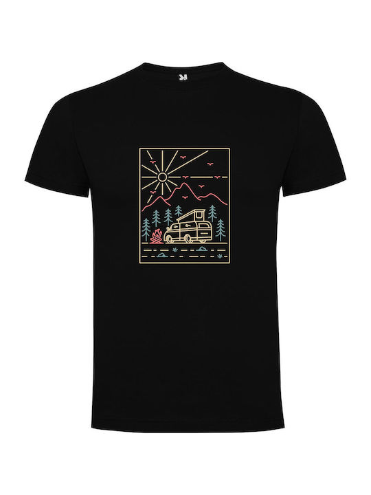 iLovePrints Linear Road Trip Illustration T-shirt Black