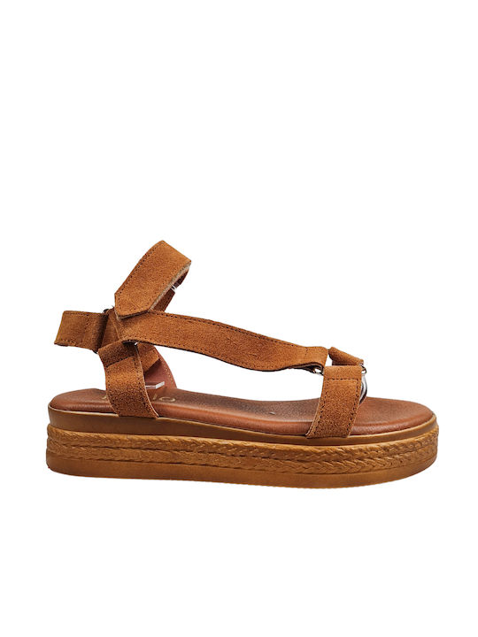 Tan Suede Flatforms with Velcro Strap