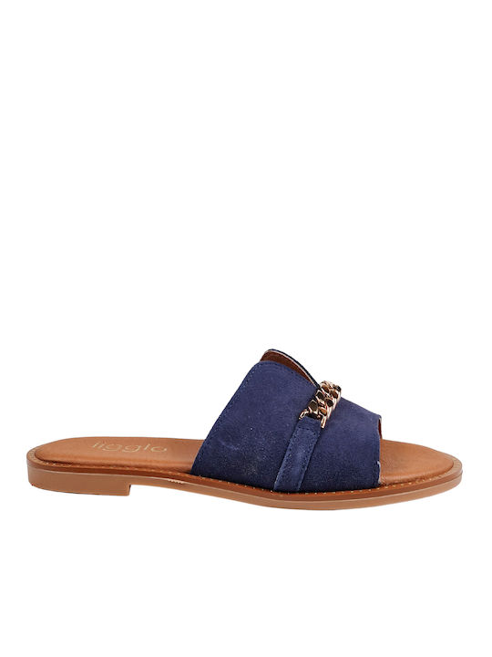 Blue Suede Slippers with Golden Chain